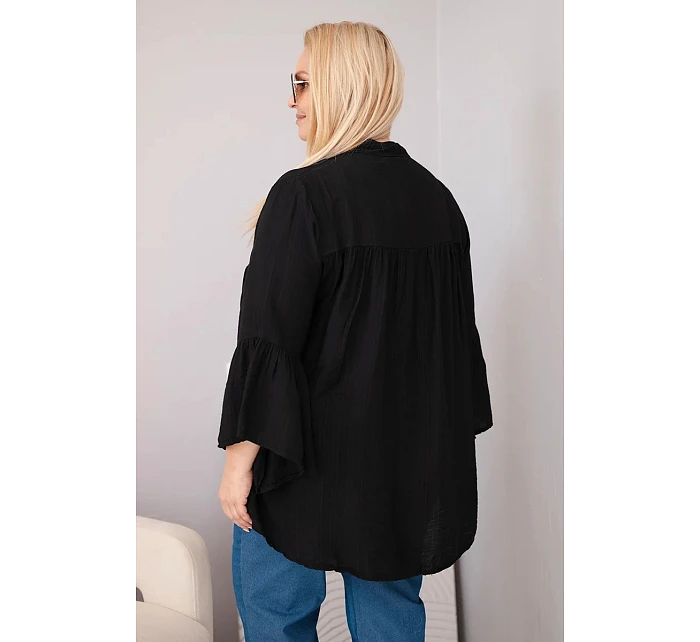 Dámská viskózová halenka Plus Size s model 22043150 rukávem a výstřihem do V černá - K-Fashion