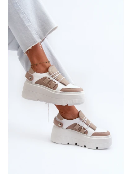 Zazoo 1833 Dámské Kožené Tenisky na Masivní Podrážce Bílé