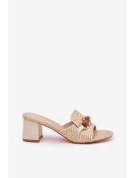Dámské Pantofle Na Podpatku S Dekorací Béžové model 21689677 - Boto