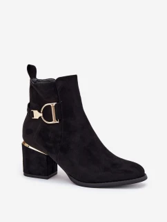 Zateplené dámské boty na podpatku se zlatými prvky černé Ambrine