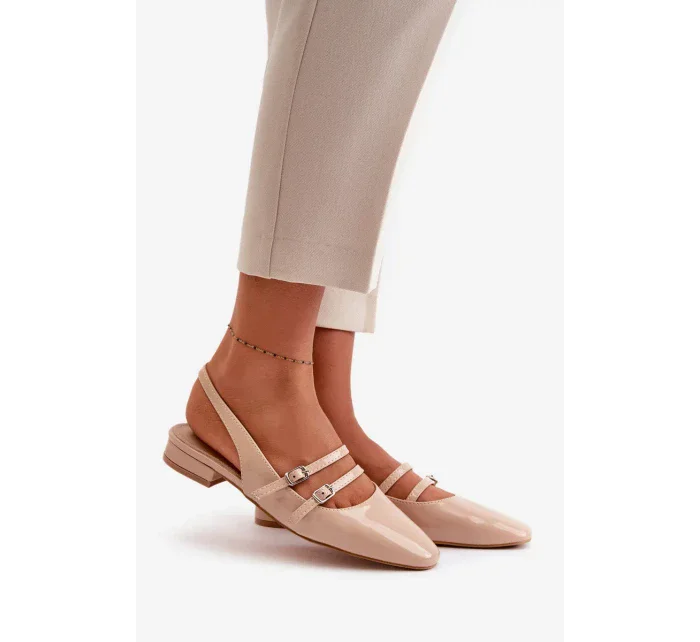 Lakované Baleríny S Pásky Na Nízkém Podpatku Béžové model 20505409 - Kesi