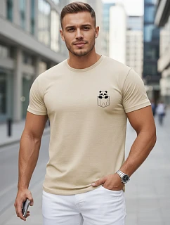 Pánské bavlněné tričko s malým potiskem, béžové, FashionStreet NX5131R
