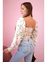 Dámská španělská halenka s květinovým vzorem, dlouhý rukáv béžový