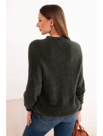 Dámský svetr s model 21780797 texturou a vlnou a dlouhým rukávem khaki - K-Fashion Dámský svetr s model 21780797 texturou a vlnou a dlouhým rukávem khaki - K-Fashion