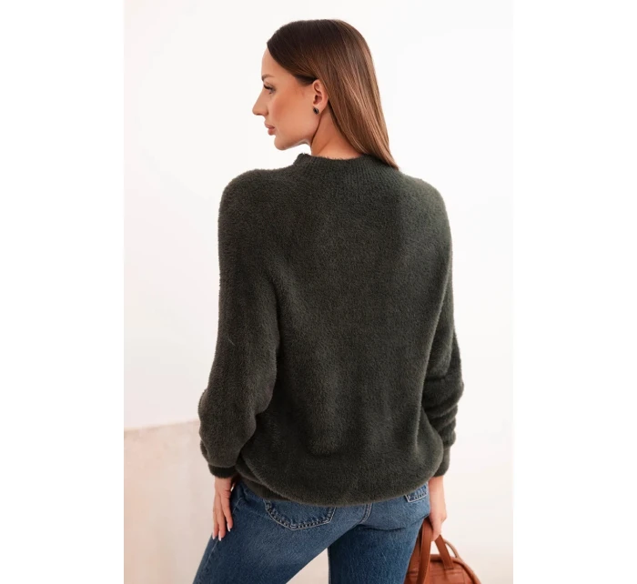 Dámský svetr s model 21780797 texturou a vlnou a dlouhým rukávem khaki - K-Fashion Dámský svetr s model 21780797 texturou a vlnou a dlouhým rukávem khaki - K-Fashion