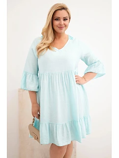 Viskózové dámské šaty Plus Size s ažurovým zdobením mentolová