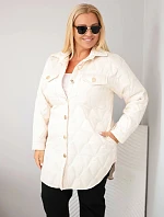Dámská bunda Plus Size prošívaná s límcem a kapsami béžová světlá