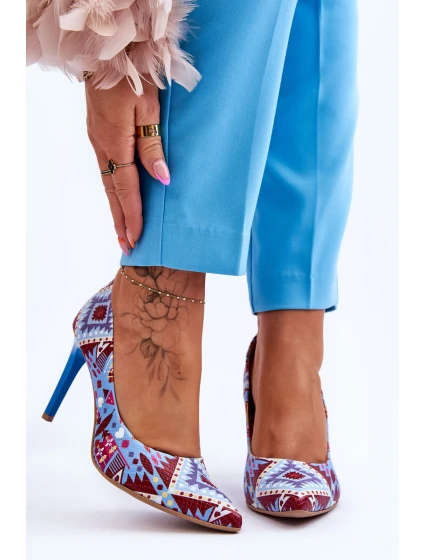 Módní kožené boty Lewski na vysokém podpatku model 21615964 Modrá červená - Boto