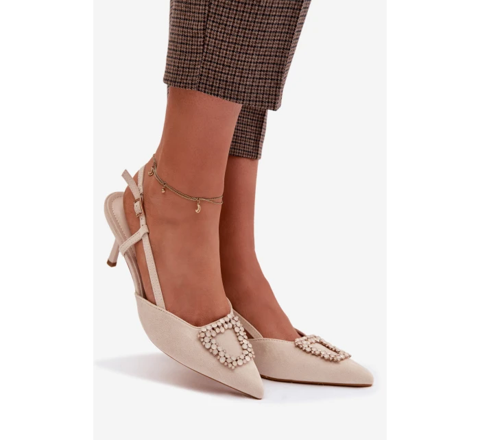 Dámské sandály na podpatku s ozdobou světle béžové Ismeria
