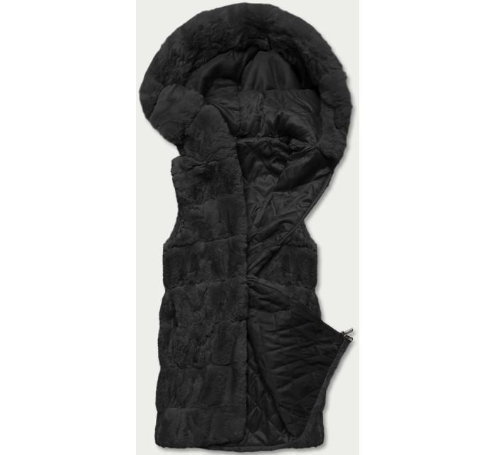 Černá kožešinová vesta s kapucí (B8059-1)