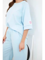 Dámský máslový komplet z viskózy mikina a široké kalhoty modrý