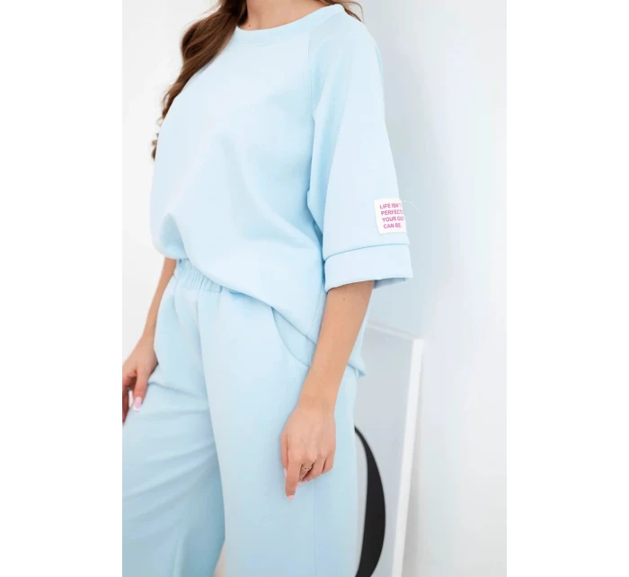 Dámský máslový komplet z viskózy mikina a široké kalhoty modrý