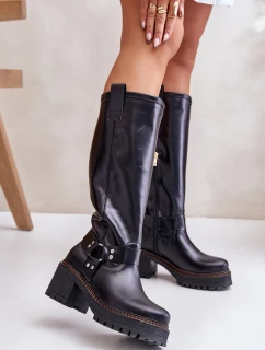 Kožené dámské holínky nad kolena černé Lewski model 21672823 - Boto