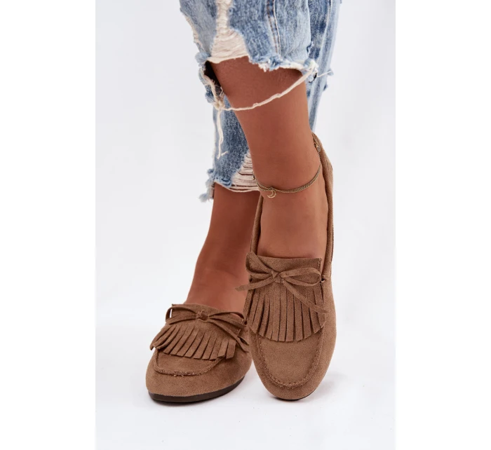 Dámské mokasíny s třásněmi světle hnědé model 21915087 - Boto Dámské mokasíny s třásněmi světle hnědé model 21915087 - Boto