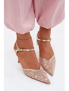 Pánské síťované dámské sandály na jehlovém podpatku se zdobením Zlato model 22103194 - Boto