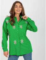 Zelená oversized košile na knoflíky s výšivkou