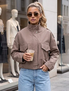 Kurtka przejściowa damska oversize ze stójką beżowa model 22540558 - FashionStreet