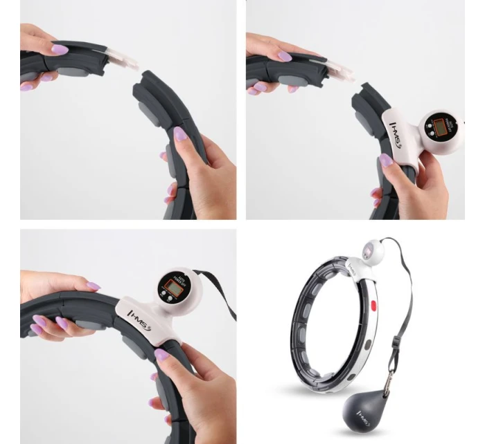 MAGNETICKÝ HULA HOP SET ČERNÝ HHM15 S POČÍTADLEM HMS + ZEŠTÍHLUJÍCÍ PÁS BR163 ČERVENÝ