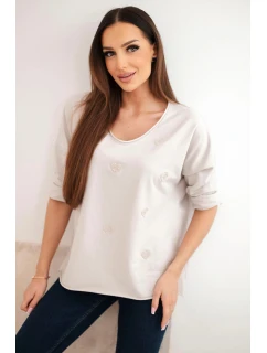 Dámská bavlněná blůza s dlouhým rukávem a srdíčky béžový