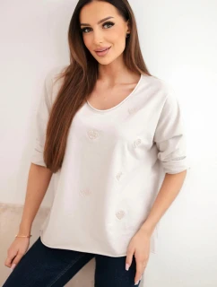 Dámská bavlněná blůza s dlouhým rukávem a srdíčky béžový