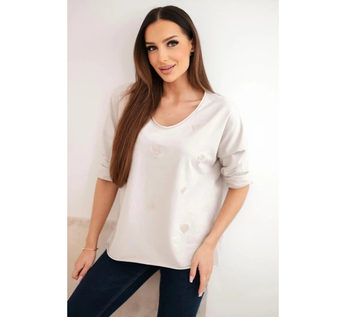 Dámská bavlněná blůza s dlouhým rukávem a srdíčky béžový