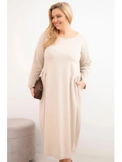 Dámská sukýnka Plus Size bavlněná s dlouhým rukávem a nařasením v pase béžová