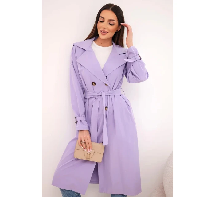 Dámský kabát v pase s límcem světle fialový Dámský kabát v pase s límcem světle fialový