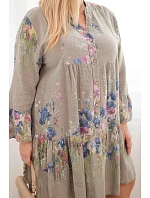 Dámské bavlněné plus size šaty s výstřihem do V a knoflíky s květinovým vzorem fango