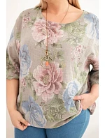 Dámská bavlněná halenka Plus Size s krátkým rukávem a květinovým vzorem fango