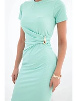 Dámské viskózové maxi šaty vázané u krku s ozdobnou sponou modrá