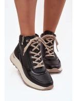 Sportovní dámské boty na platformě z přírodní kůže model 21713749 Černé - Zazoo Sportovní dámské boty na platformě z přírodní kůže model 21713749 Černé - Zazoo