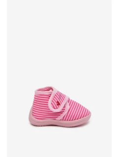 Dětské pantofle na suchý zip s pruhy růžové model 21793863 - Boto