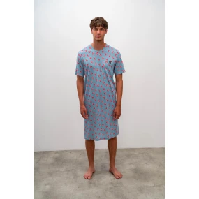 Pohodlná pánská noční košile 16614 modrá s potiskem - Vamp