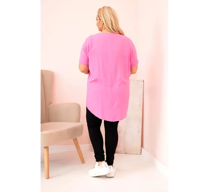 Dámská blůza Plus Size z viskózy s květinovým potiskem a nápisem růžová