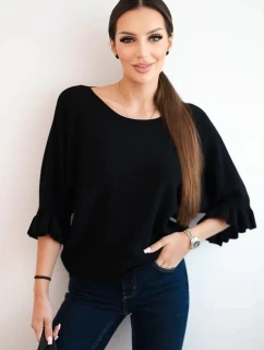 Dámský svetr s ozdobným manžetou černý