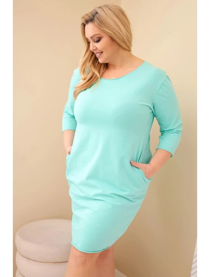 Dámská sukýnka Plus Size z bavlny s jednoduchým střihem a rukávem 3/4 mátová