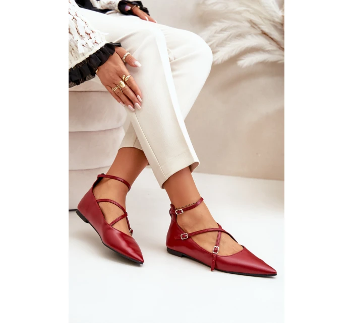 Dámské baleríny se  a pásky bordové model 21670189 - Boto
