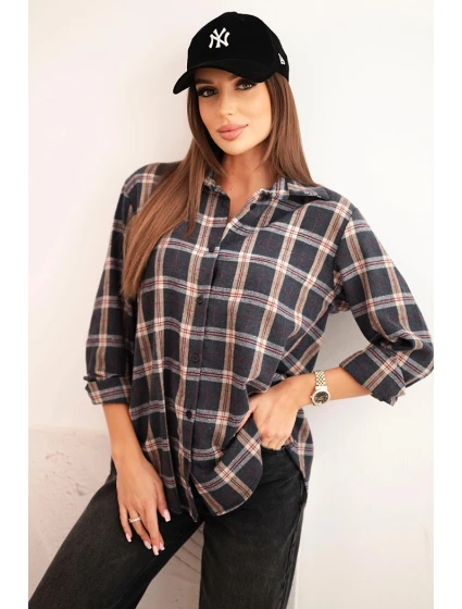 Dámská kostkovaná bavlněná košile s delším zadním dílem grafitová