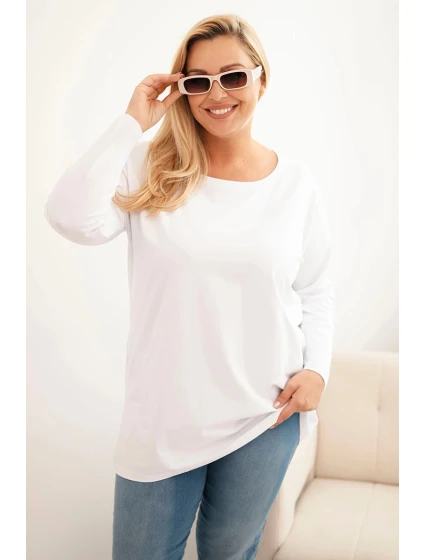 Dámská blůza Plus Size bavlněná s kulatým výstřihem bílá