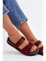 Dámské pantofle s pásky a zlatým přezkou Bordó Selorina Dámské pantofle s pásky a zlatým přezkou Bordó Selorina