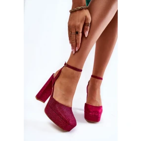 Dámské sandály třpytivé na podpatku Tmavě růžove Rosel