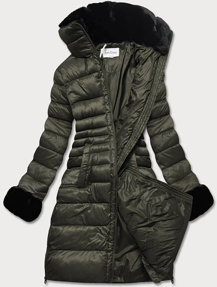 Delší dámská prošívaná zimní bunda khaki (j19-017) Delší dámská prošívaná zimní bunda khaki (j19-017)