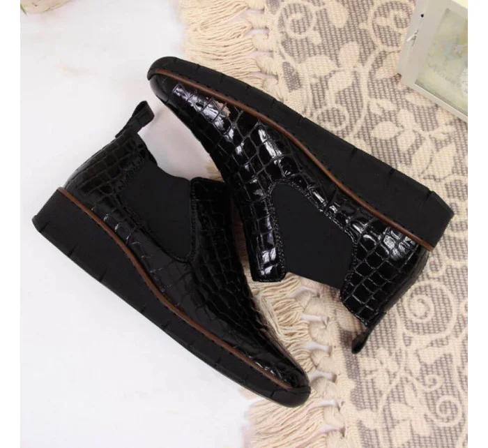 Kožené boty z hadí kůže Rieker W R474 černé Kožené boty z hadí kůže Rieker W R474 černé