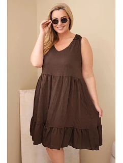 Dámské viskózové šaty Plus Size s krajkou bez rukávů hnědá
