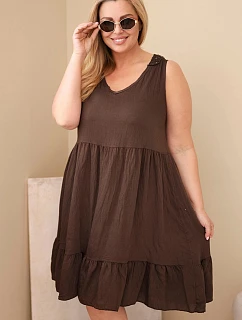 Dámské viskózové šaty Plus Size s krajkou bez rukávů hnědá