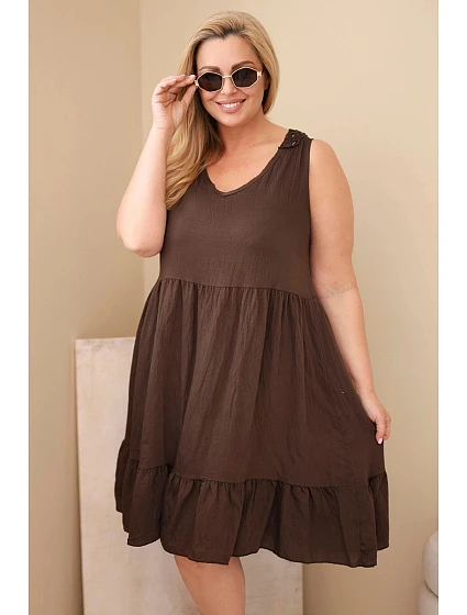 Dámské viskózové šaty Plus Size s krajkou bez rukávů hnědá