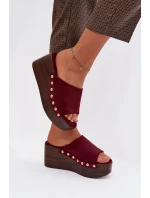 Dámské pantofle na platformě s Zlatými sponami Eko semiš Bordové Helivina