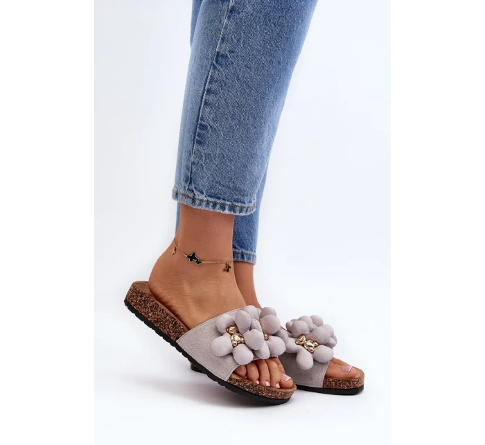 Dámské pantofle s ozdobami šedá Bunlia