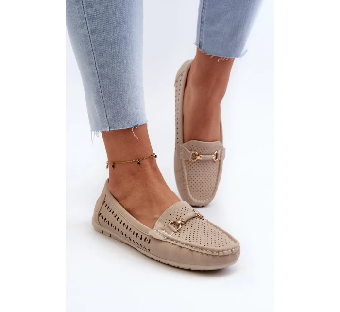 Dámské prolamované mokasíny s ozdobou, béžová Kaydance