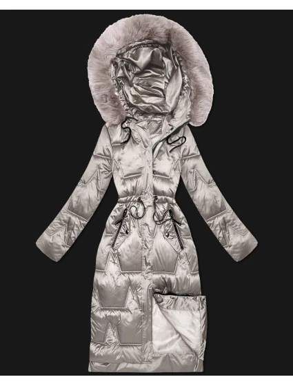 Světle béžová dámská zimní bunda se stahováním v pase S'West (B8522-46)